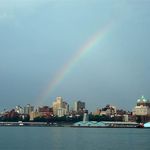 Rainbow over Brooklyn Heights.